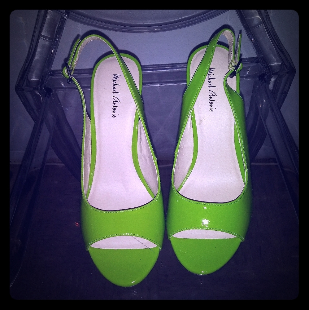 Lime green heeled sandals